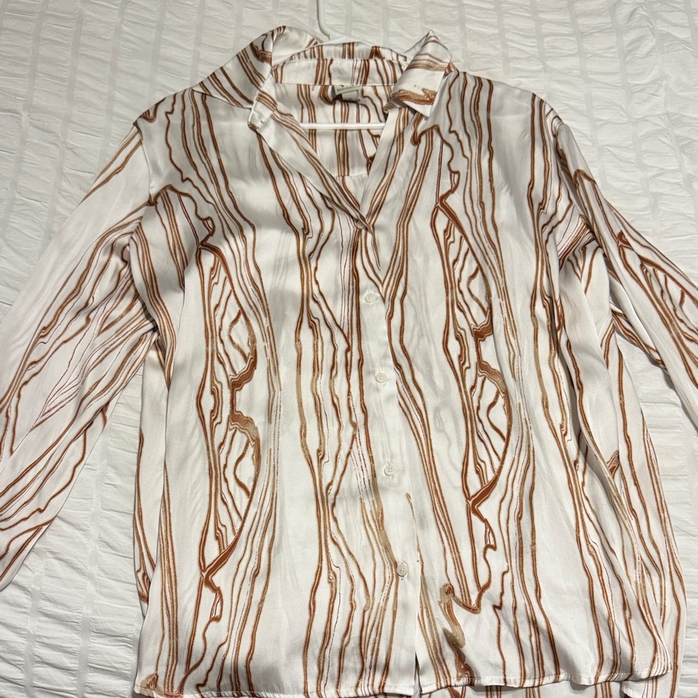 Chic Brown and White Striped Women's Button Down Shirt